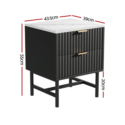 Artiss Bedside Table 2 Drawers - Black.