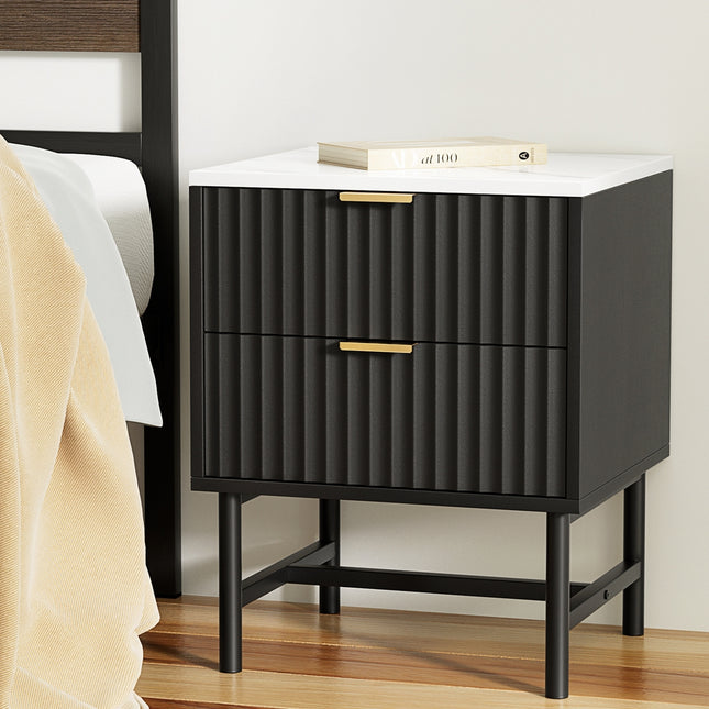 Artiss Bedside Table 2 Drawers - Black.