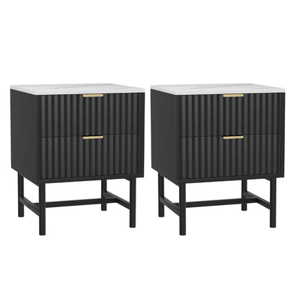 Artiss 2x Bedside Table 2 Drawers - Black.