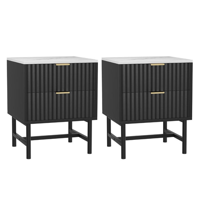 Artiss 2x Bedside Table 2 Drawers - Black.