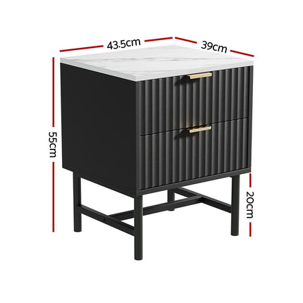 Artiss 2x Bedside Table 2 Drawers - Black.