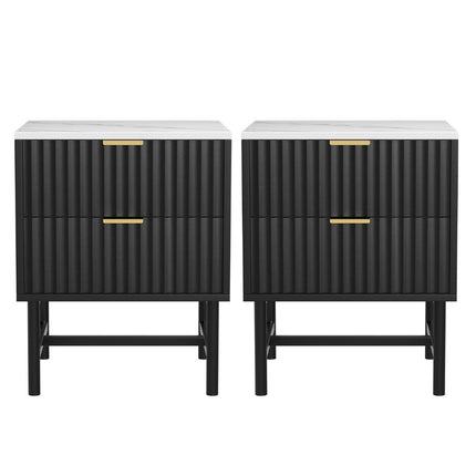 Artiss 2x Bedside Table 2 Drawers - Black.