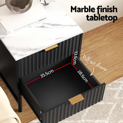 Artiss 2x Bedside Table 2 Drawers - Black.