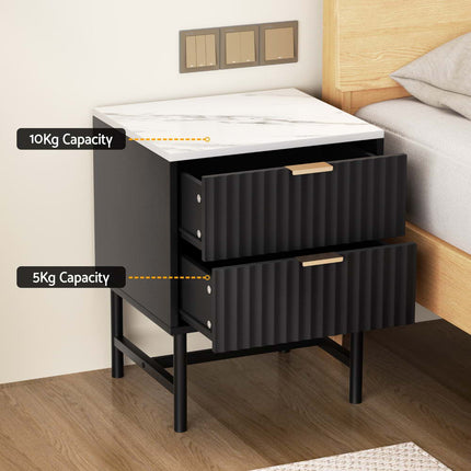 Artiss 2x Bedside Table 2 Drawers - Black.