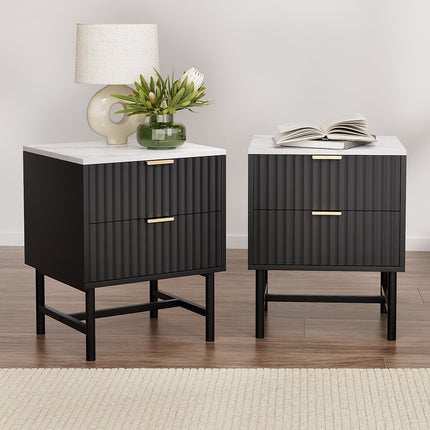 Artiss 2x Bedside Table 2 Drawers - Black.