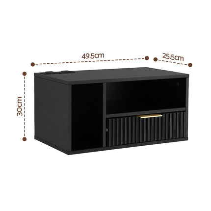 Artiss Floating Bedside Table with Charging Station Black Nightstand 1 Drawer