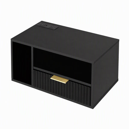 Artiss Floating Bedside Table with Charging Station Black Nightstand 1 Drawer