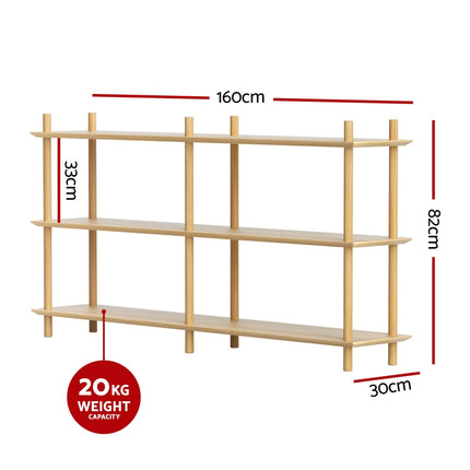 Artiss Bookshelf 3 Tiers Bookcase Display Shelves Wooden Storage Stand Rack Pine.