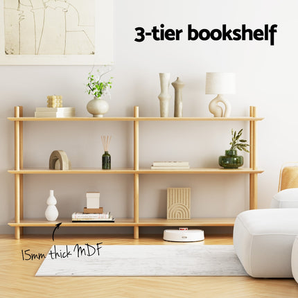 Artiss Bookshelf 3 Tiers Bookcase Display Shelves Wooden Storage Stand Rack Pine.