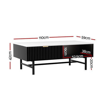 Artiss Coffee Table Drawer Storage Shelf Black.
