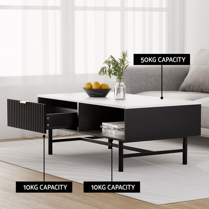 Artiss Coffee Table Drawer Storage Shelf Black.