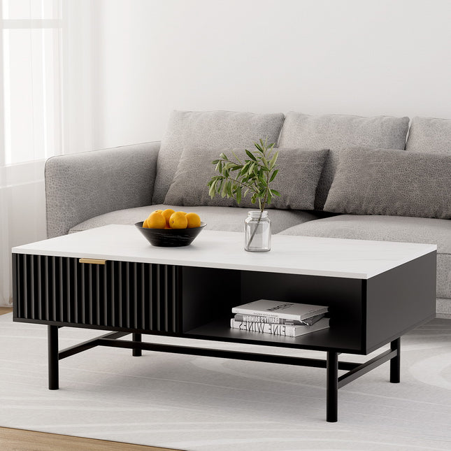 Artiss Coffee Table Drawer Storage Shelf Black.