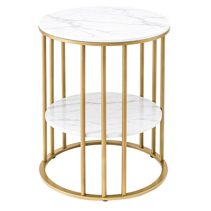 Artiss Coffee Table 2-Tier Round Marble Effect White&Gold.