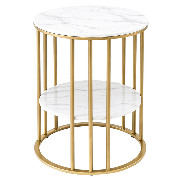 Artiss Coffee Table 2-Tier Round Marble Effect White&Gold.