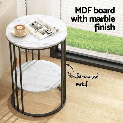 Artiss Coffee Table 2-Tier Round Marble Effect.
