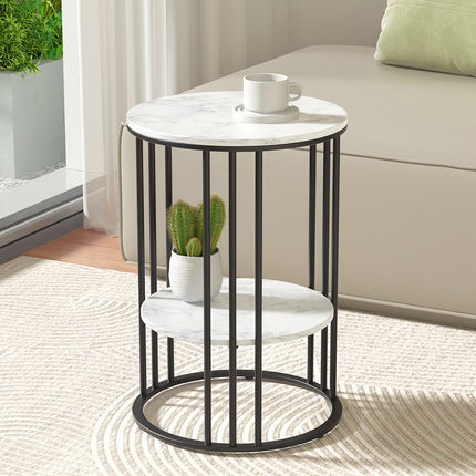 Artiss Coffee Table 2-Tier Round Marble Effect.