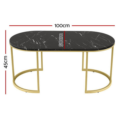 Artiss Coffee Table Marble Effect Black.