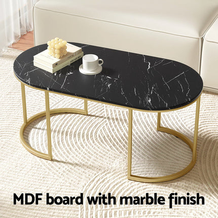 Artiss Coffee Table Marble Effect Black.