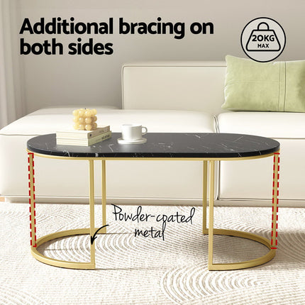 Artiss Coffee Table Marble Effect Black.