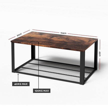 Artiss Coffee Table 2-Tier Rustic Brown 104CM.