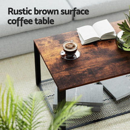 Artiss Coffee Table 2-Tier Rustic Brown 104CM.