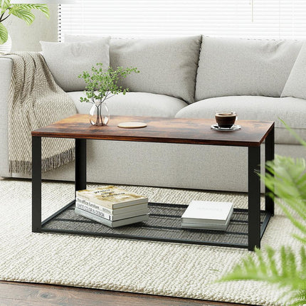 Artiss Coffee Table 2-Tier Rustic Brown 104CM.