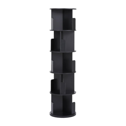 Artiss 5 Tiers Bookshelf Swivel Bookcase Display Shelves Stand Round Black.