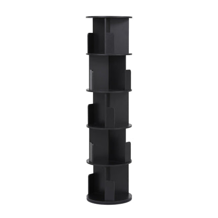 Artiss 5 Tiers Bookshelf Swivel Bookcase Display Shelves Stand Round Black.