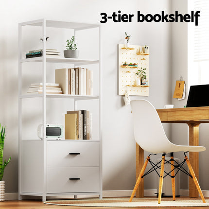 Artiss Bookshelf Display Shelf 2 Drawers 152CM White.