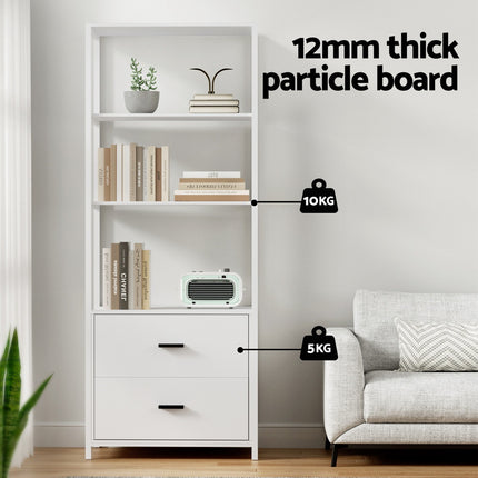Artiss Bookshelf Display Shelf 2 Drawers 152CM White.
