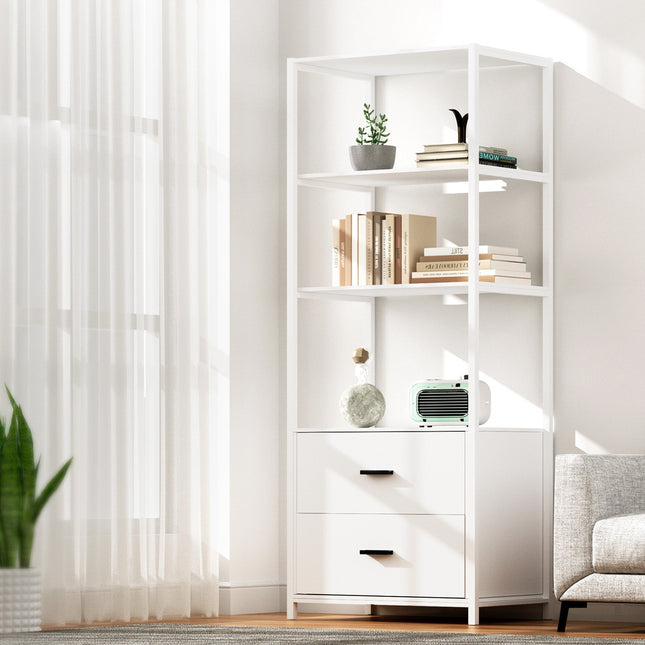 Artiss Bookshelf Display Shelf 2 Drawers 152CM White.