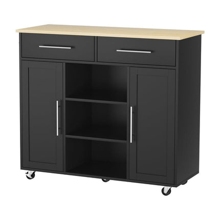 Artiss Kitchen Island Trolley Rolling Serving Cart Storage Drawer Cabinet 100cm Black.