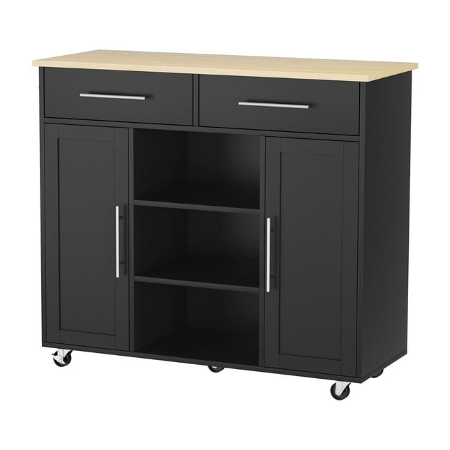 Artiss Kitchen Island Trolley Rolling Serving Cart Storage Drawer Cabinet 100cm Black.