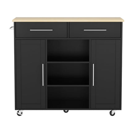 Artiss Kitchen Island Trolley Rolling Serving Cart Storage Drawer Cabinet 100cm Black.