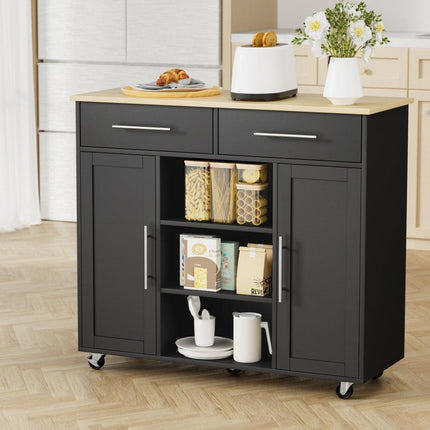 Artiss Kitchen Island Trolley Rolling Serving Cart Storage Drawer Cabinet 100cm Black.