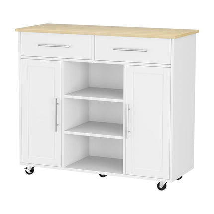 Artiss Kitchen Island Trolley Rolling Serving Cart Storage Drawer Cabinet 100cm White.