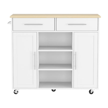 Artiss Kitchen Island Trolley Rolling Serving Cart Storage Drawer Cabinet 100cm White.
