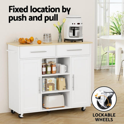 Artiss Kitchen Island Trolley Rolling Serving Cart Storage Drawer Cabinet 100cm White.