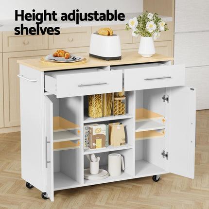 Artiss Kitchen Island Trolley Rolling Serving Cart Storage Drawer Cabinet 100cm White.