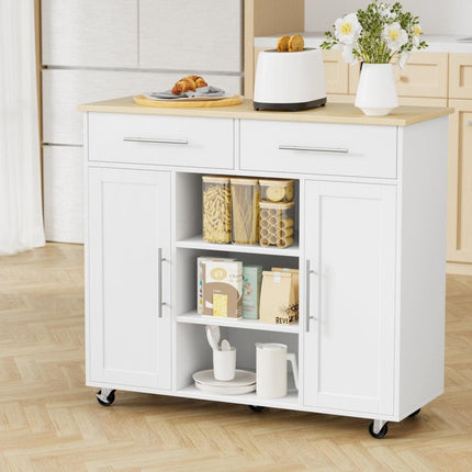 Artiss Kitchen Island Trolley Rolling Serving Cart Storage Drawer Cabinet 100cm White.