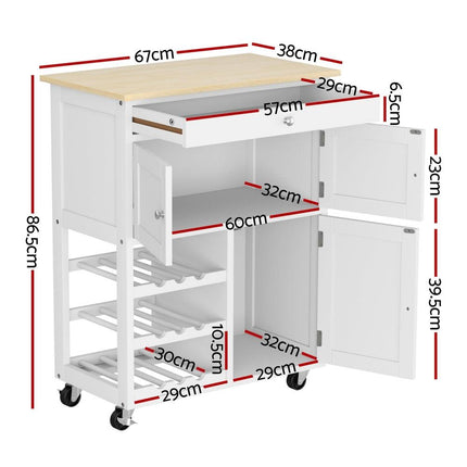 Artiss Kitchen Island Trolley Rolling Serving Cart Storage Cart Drawer Cupboard.