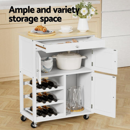Artiss Kitchen Island Trolley Rolling Serving Cart Storage Cart Drawer Cupboard.