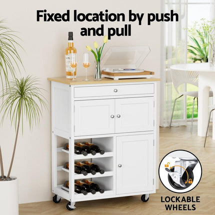 Artiss Kitchen Island Trolley Rolling Serving Cart Storage Cart Drawer Cupboard.