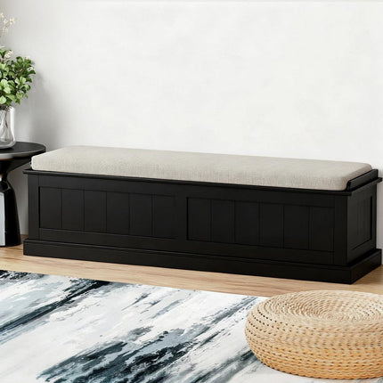 Artiss Storage Ottoman Blanket Box 140cm Fluted Black.