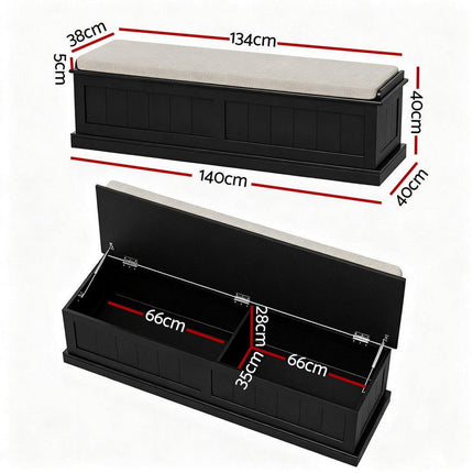 Artiss Storage Ottoman Blanket Box 140cm Fluted Black.