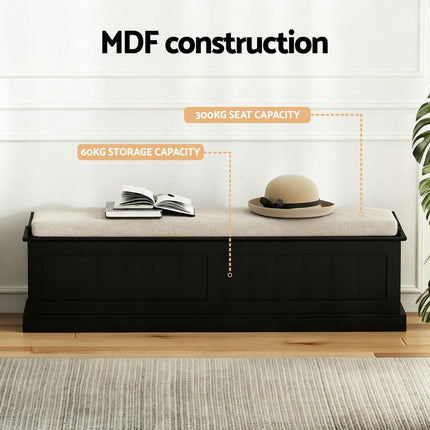 Artiss Storage Ottoman Blanket Box 140cm Fluted Black.