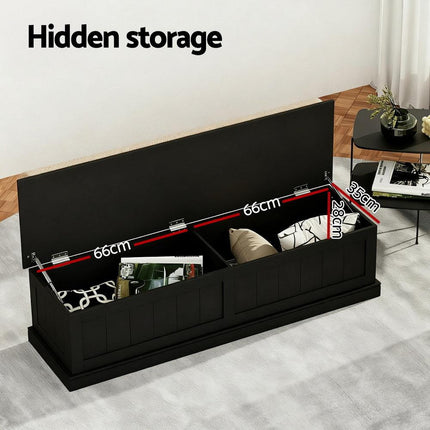 Artiss Storage Ottoman Blanket Box 140cm Fluted Black.