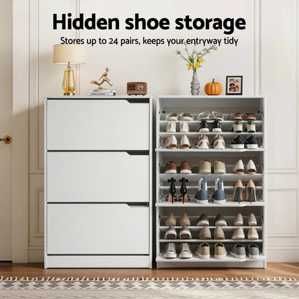 Artiss Shoe Rack Cabinet 24 Pairs Adjustable Shelf White.