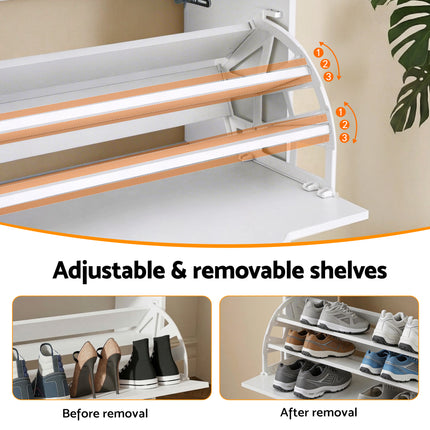 Artiss Shoe Rack Cabinet 24 Pairs Adjustable Shelf White.