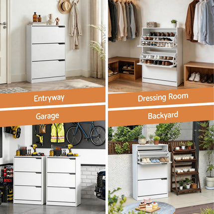 Artiss Shoe Rack Cabinet 24 Pairs Adjustable Shelf White.